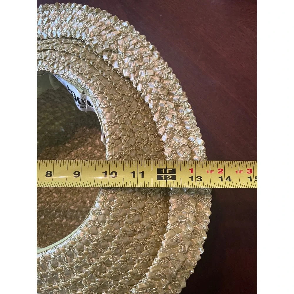 Adolfo II Sun Hat Womens OS Green Excellent Vintage Woven Straw Bow Charm Box